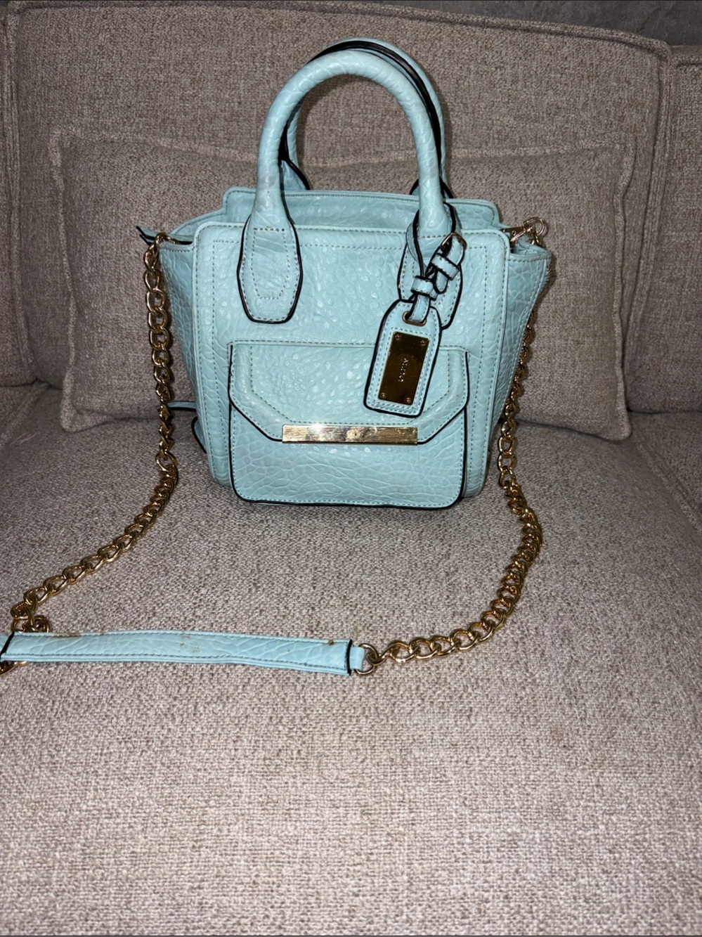 Aldo Mint Blue Mini Satchel with Gold Chain